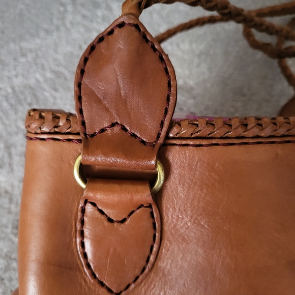 Vintage Leather Shoulder Bag 70s Hippie Tooled Purse - Picture 6 of 7